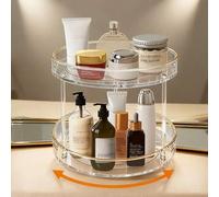 Shein 3 niveles/2 niveles/1 nivel Organizador de maquillaje giratorio 360°, estante de exhibición de cosméticos, caja de almacenamiento de perfumes, bandeja