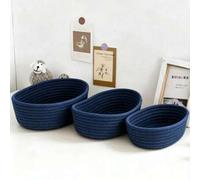 Shein 3 piezas/1 pieza Cesta de almacenamiento ovalada grande azul tejida a mano, cesta de cuerda de estilo bohemio, adecuada para cocina, baño, habitación