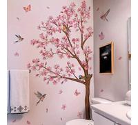 Shein 3 piezas/2 piezas/1 pieza Pegatinas de pared con hojas de árbol de melocotón y pájaros, pegatinas de pared con ramas de flores de ciruelo rosa, pegati