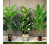 Shein 3 piezas Árboles de palma artificiales en maceta, maceta de plástico, decoración interior/exterior, de pie en el piso, decoración de jardín, adecuado