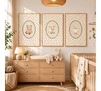 Shein 3 piezas Arte de pared Coquette para guardería, póster de lienzo con flores vintage y animales de bebé, pintura de oso, cordero y pato, decoración par