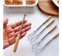 Shein 3 piezas Batidor con mango de madera maciza, mini batidor de cocina de acero inoxidable, espumador de leche, para mezclar, revolver, batir o golpear,