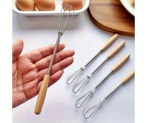 Shein 3 piezas Batidor con mango de madera maciza, mini batidor de cocina de acero inoxidable, espumador de leche, para mezclar, revolver, batir o golpear,