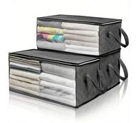 Shein 3 PIEZAS Caja de almacenamiento plegable con ventana transparente y asa resistente, organizador de tela plegable para ropa, ropa de cama, almohadas, m