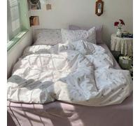 Shein 3 piezas Conjunto de ropa de cama a rayas con estampado floral, 2 fundas de almohada + 1 funda de edredón