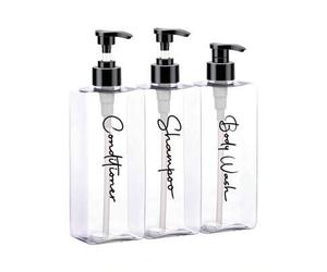 Shein 3 piezas de 500ml Dispensadores transparentes recargables de champú y acondicionador con 3 etiquetas impermeables para decoración del hogar y el baño,