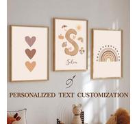 Shein 3 piezas de arte de pared personalizado con nombre, impresión de arcoíris y corazón, pintura en lienzo bohemia, decoración de pared con lunares, adecu