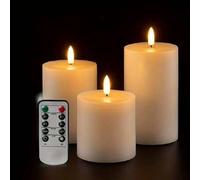 Shein 3 piezas de luces de vela LED de luz cálida con control remoto y temporizador, forma de pilar de plástico, decoración de centro de mesa, adecuado para