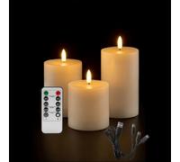 Shein 3 piezas de velas LED recargables de luz cálida, velas alimentadas por batería con control remoto y temporizador, diseño de pilar de plástico, adecuad