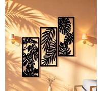 Shein 3 piezas Decoración de pared de hierro hueco | Arte de pared de metal con hojas tropicales | Juego de paneles de pared grandes, arte con tema botánico