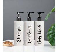 Shein 3 piezas Dispensador de jabón con patrón de letras, Botella de loción de 16.91oz para encimera, Dispensador de jabón de manos para baño, Botella vacía