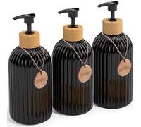 Shein 3 piezas Dispensador de jabón negro de 500ml con etiqueta, dispensador de loción con gráfico de letra, botellas dispensadoras de jabón de ducha vacías