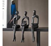 Shein 3 piezas Estatua del Pensador en negro, decoración del hogar, escultura de arte abstracto moderno, accesorios decorativos para mesa de café, gabinete