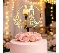Shein 3 piezas Figura de pareja de acrílico dorado para decorar pastel, decoración de pastel para regalo del Día de San Valentín, decoración de pastel de an