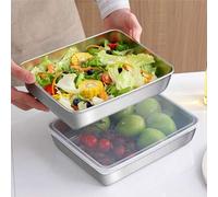 Shein 3 piezas Juego de bandejas de horneado de acero inoxidable de 10.2 pulgadas con tapas, recipientes de almacenamiento de alimentos - Forma cuadrada, ta