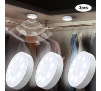 Shein 3 piezas Luces de armario con sensor de movimiento, luces inalámbricas recargables por USB con sensor PIR infrarrojo, 8 LED para techo/pared/debajo de