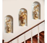 Shein 3 piezas Pegatinas de pared con diseño de jarrón de flores, diseño de arco floral realista removible, decoración elegante para el hogar para sala de e