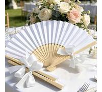 Shein 30/20/10 piezas Elegante set de regalo de abanicos de boda blancos con lazo, abanicos plegables de estilo vintage blancos, diseño blanco con lazo, ade