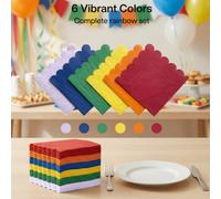 Shein 30/60/120 piezas Servilletas de cóctel con borde ondulado de arcoíris, servilletas desechables de 2 capas de colores para postres plegadas de 5x5 pulg
