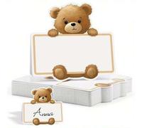 Shein 30/60 piezas Tarjetas de mesa con oso lindo - Tarjetas de nombre en blanco estilo tienda plegable, adecuadas para decoración de revelación de género,