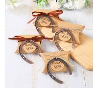 Shein 30 piezas/6 sets Colgante de herradura vintage con suerte, decoración de boda y fiesta retro, adornos de herradura de metal con caja de papel kraft y