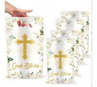 Shein 30 piezas Bolsa de regreso con temática de cruz bautismal, bolsa de regalo de perlas falsas, bolso de caramelo con imagen principal de la cruz, de vue