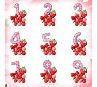 Shein 30 piezas Conjunto de globos con tema de fresa para fiesta de cumpleaños, globos de números del 0 al 9 de 32 pulgadas en color rosa, globos de lazo co
