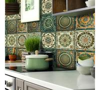 Shein 30 piezas de 10x10cm Pegatinas de azulejos cerámicos de estilo bohemio, Vinilos decorativos de pared PVC para sala de estar, cocina y dormitorio