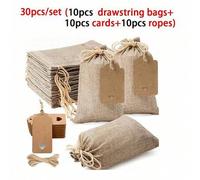 Shein 30 piezas en total de bolsas de regalo de arpillera premium con cordón y etiquetas - Sacos de lino reutilizables de 4x6" para recuerdos de boda, bolsa