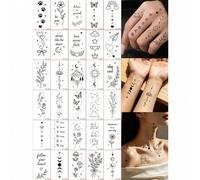 Shein 30 piezas Pegatinas de tatuaje pequeño negro para dedos, incluyendo estrellas, luna, flores, huellas de perro, constelaciones y otras pegatinas de pat