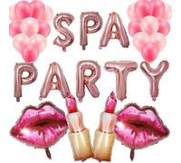 Shein 32 piezas Decoraciones para fiesta de spa, suministros para fiesta de cumpleaños con temática de spa, globos con forma de labios y cosméticos para día