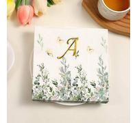 Shein 33*33cm 20 piezas/Paquete Servilletas desechables decorativas con doble capa, impresión de letra en oro inglés A/H/J/L/M/P/R/W y planta verde, adecuad