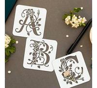 Shein 36 piezas de plantillas de letras florales, plantillas de pintura de alfabeto de rosa reutilizables para calcomanías de pared, pegatinas decorativas,