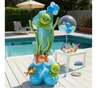 Shein 36 piezas/Set Decoración de Fiesta de Cumpleaños con Tema Oceánico, Tema de Playa de Verano, Globos de Foil Números 0-9 de 40 Pulgadas Azul Claro, Glo