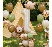 Shein 38 piezas de globos de animales con globo de número blanco cremoso en forma de cabeza de animal, para decoraciones de fiesta de animales de safari, de