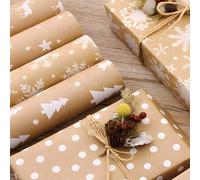 Shein 3M 300cm*43cm Papel de regalo envolvente de Navidad de estilo vintage con árbol de Navidad de papel kraft natural, decoración DIY para regalo, Navidad
