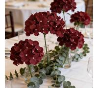 Shein 4/10PCS Flor de Bola Bordada de Simulación, Rojo Vino, Tacto Realista, Textura de Seda, Adecuada para Decoración de Centros de Mesa de Boda, Ramos DIY