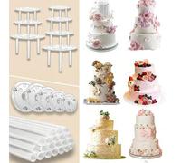 Shein 4/12/16 piezas Varillas separadoras de tarta transparentes con 4 piezas de bases para tarta, platos separadores de tarta de plástico blanco para tarta