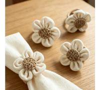 Shein 4-12 piezas Anillos para servilletas de lino con estilo pastoral y floral, portavasos de tela hechos a mano, adecuados para boda en el bosque / fiesta