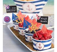 Shein 4/20/30 piezas Conjunto de decoraciones para cupcakes con tema náutico, incluye barco dorado, ancla, timón, decoraciones de pastel con velero, adecuad