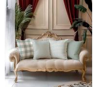 Shein 4 fundas de almohada a rayas de color verde claro, de textura súper suave y cómoda, modelo popular, fundas decorativas para el hogar para sofá, sala d