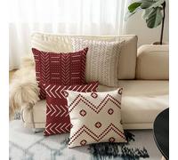 Shein 4 fundas de almohada con cremallera de patrón geométrico bohemio - lavables a máquina, impresión doble cara, disponibles en marrón, negro, beige y bla