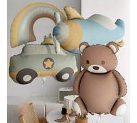 Shein 4 globos de cumpleaños, globo de oso marrón, globo arcoíris mate, globo de lámina, globos decorativos de coche de dibujos animados lindos, adecuados p