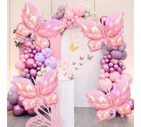 Shein 4 globos de mariposa rosa de 68,3 cm (26,8 pulgadas), globos de poliéster irisdescente rosa para fiestas con temática de mariposas, bodas, cumpleaños,