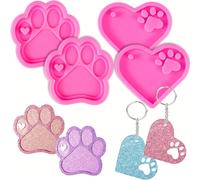 Shein 4 moldes de silicona de resina para hacer llaveros, incluyendo un molde grande con huella de pata y un molde de corazón, con 10 anillos para llaves, p