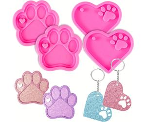 Shein 4 moldes de silicona de resina para hacer llaveros, incluyendo un molde grande con huella de pata y un molde de corazón, con 10 anillos para llaves, p