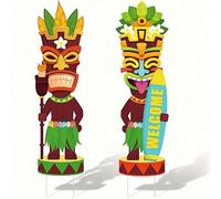 Shein 4 piezas/2 piezas Decoración de estaca de antorcha de estilo hawaiano para el jardín, estaca vertical primitiva - Decoración exterior duradera, decora