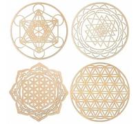 Shein 4 Piezas de Arte de Pared de Geometría Sagrada de 12 Pulgadas, Decoración de Meditación, Tablero de Madera de Cuadrícula de Cristal que incluye el Cub