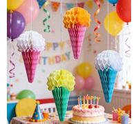 Shein 4 piezas de decoraciones de papel de panal con forma de helado, decoración de fiesta de helado, decoración colgante de helado, adecuado para fiesta de