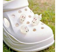 Shein 4 piezas de dijes de conejo blanco para zapatos, decoraciones desmontables DIY, accesorios de zapatos de ABS, adecuados para zuecos de madera, sandali